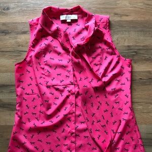 LOFT Hot Pink Tie-Neck Top, XSP
